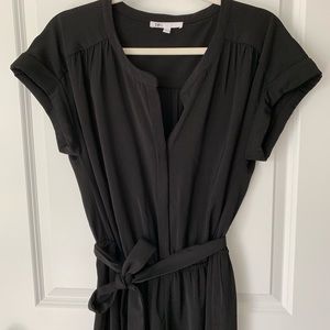 Sz L Black Short Sleeve Jumpsuit with Tied Waist